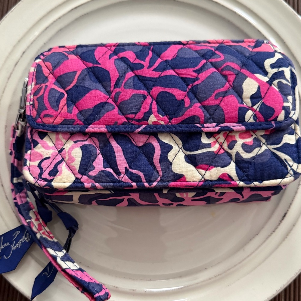 Vera Bradley Vibrant Pink and Navy Quilted Wristlet